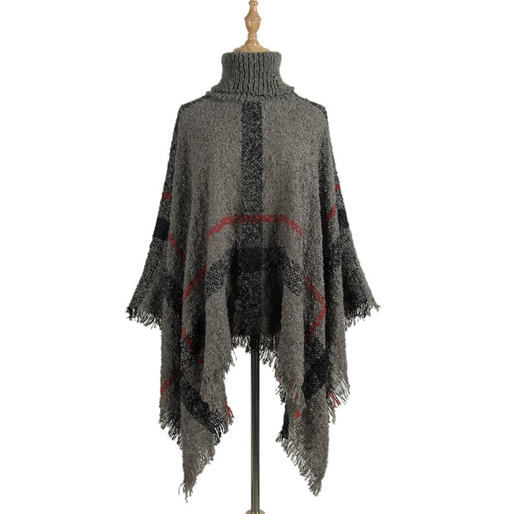 Womens Turtleneck Fringed Cape Baggy Sweater Image 1