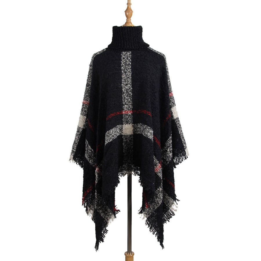 Womens Turtleneck Fringed Cape Baggy Sweater Image 1