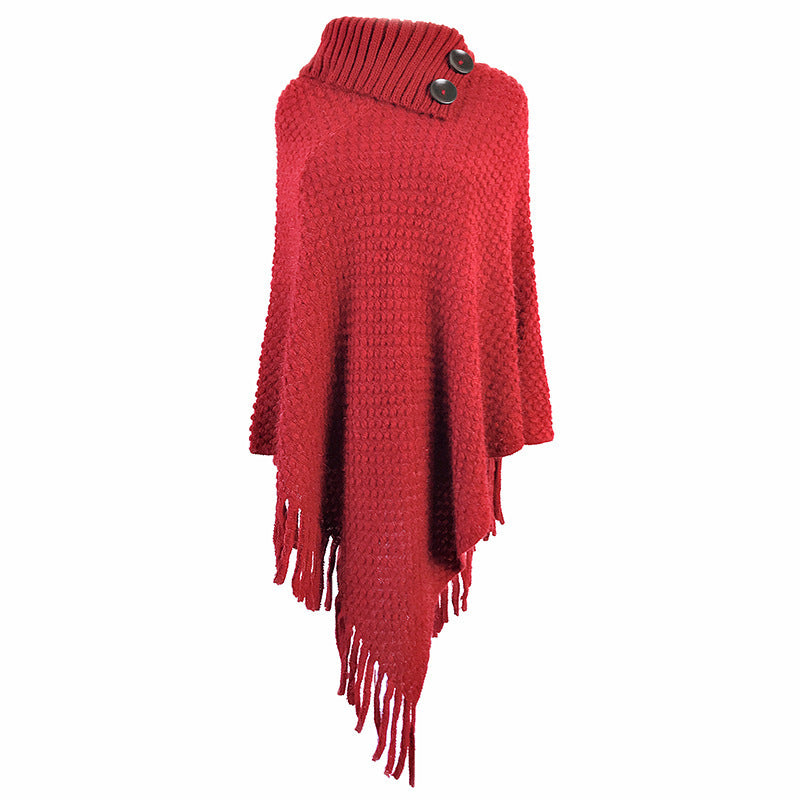 Womens Fringed Shawl Button Half-open Collar Image 3