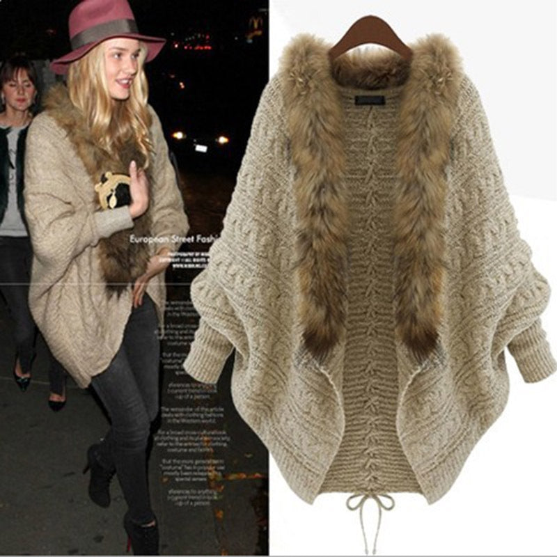 Womens faux Collar Bat Sleeve Knit Cardigan Image 1