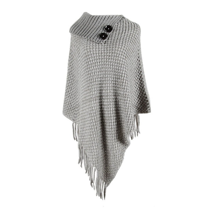 Womens Fringed Shawl Button Half-open Collar Image 4