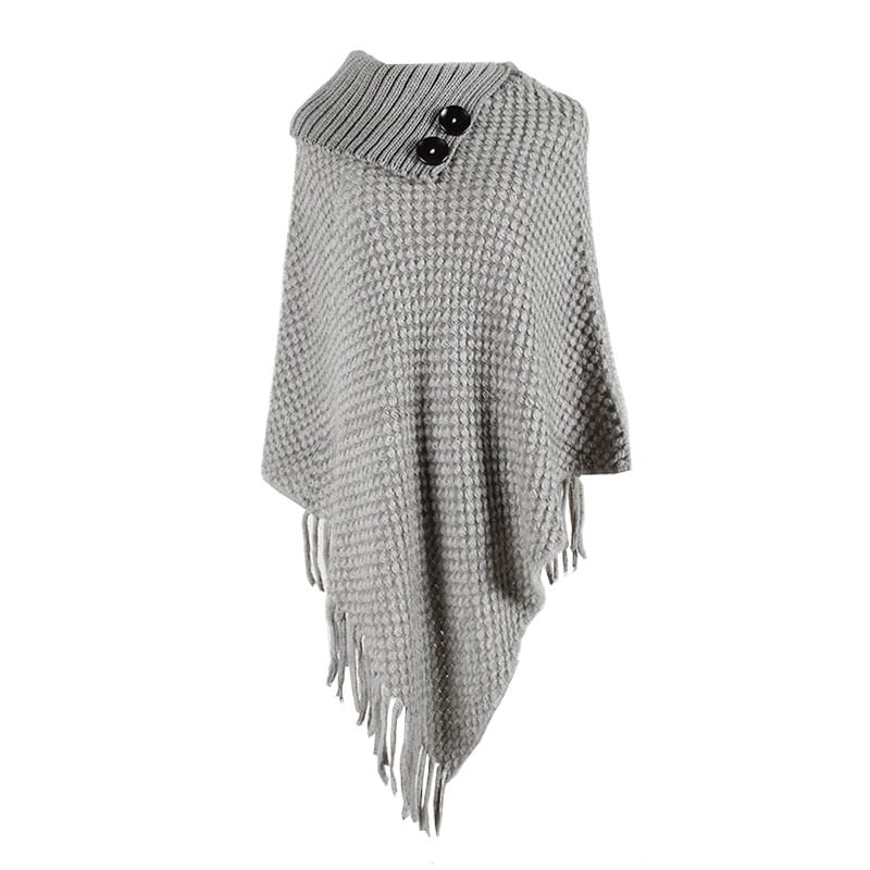 Womens Fringed Shawl Button Half-open Collar Image 1