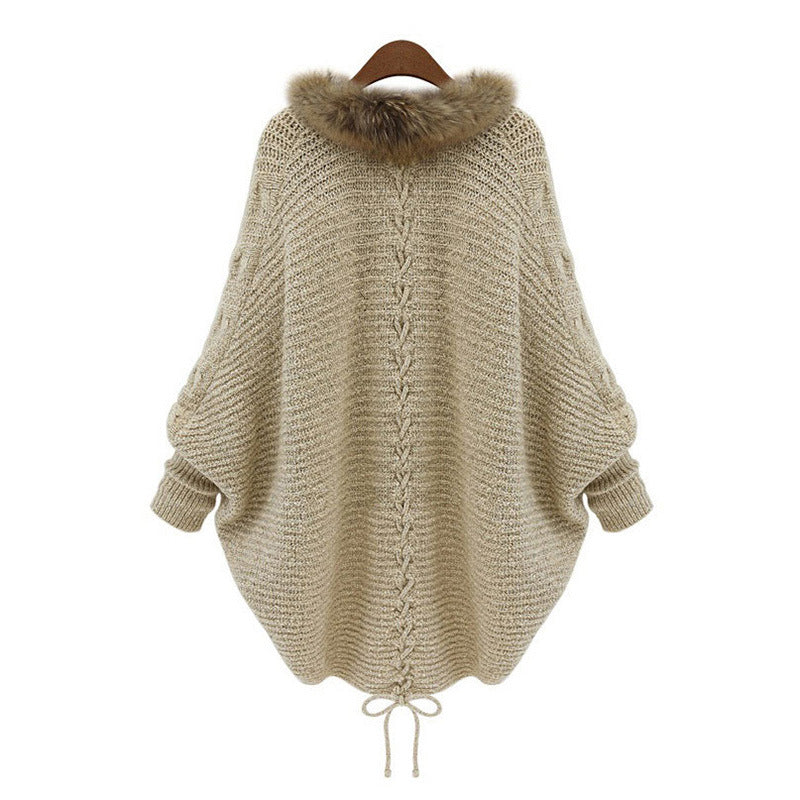 Womens faux Collar Bat Sleeve Knit Cardigan Image 3