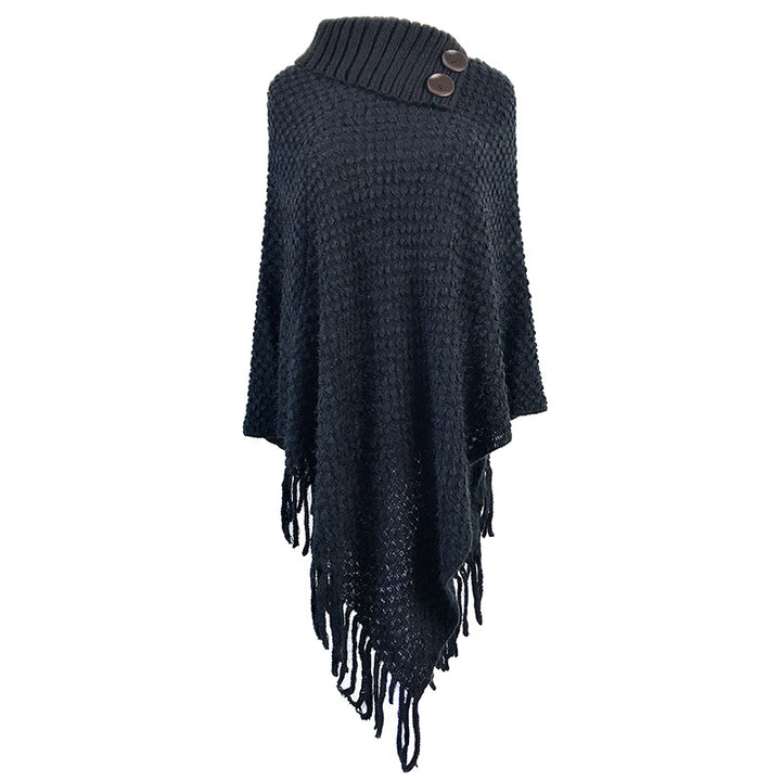 Womens Fringed Shawl Button Half-open Collar Image 1