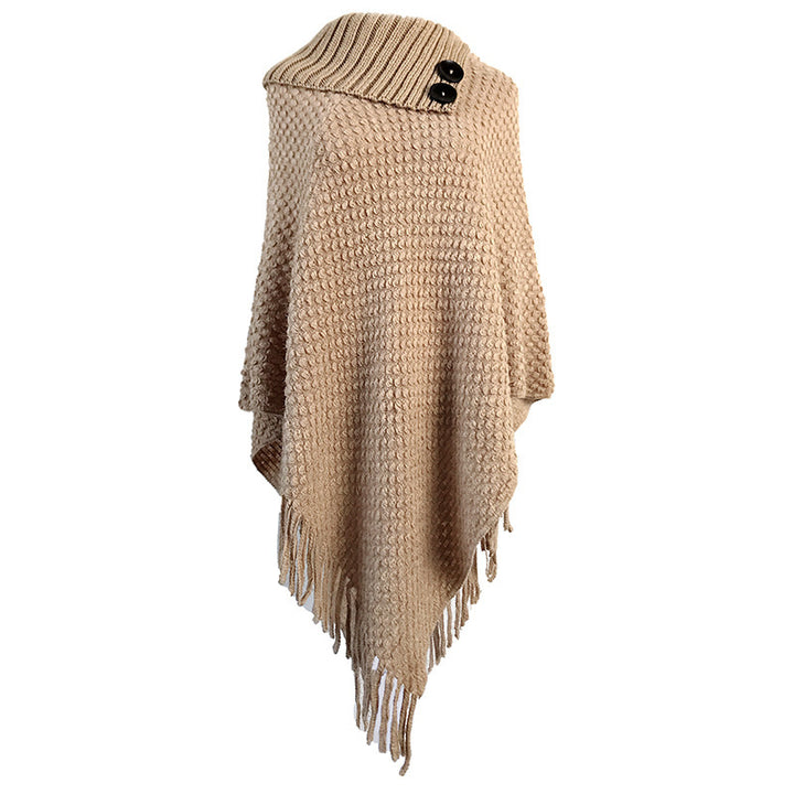 Womens Fringed Shawl Button Half-open Collar Image 1