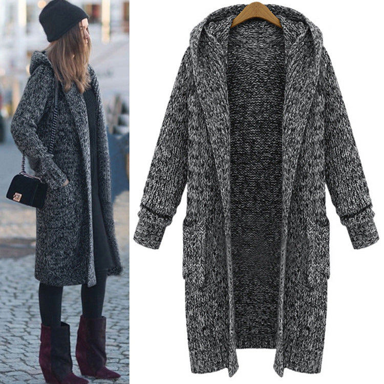 Womens Loose Extra Long Hooded Knit Cardigan Image 1