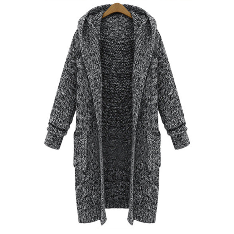 Womens Loose Extra Long Hooded Knit Cardigan Image 2