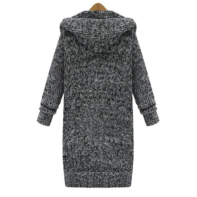 Womens Loose Extra Long Hooded Knit Cardigan Image 3