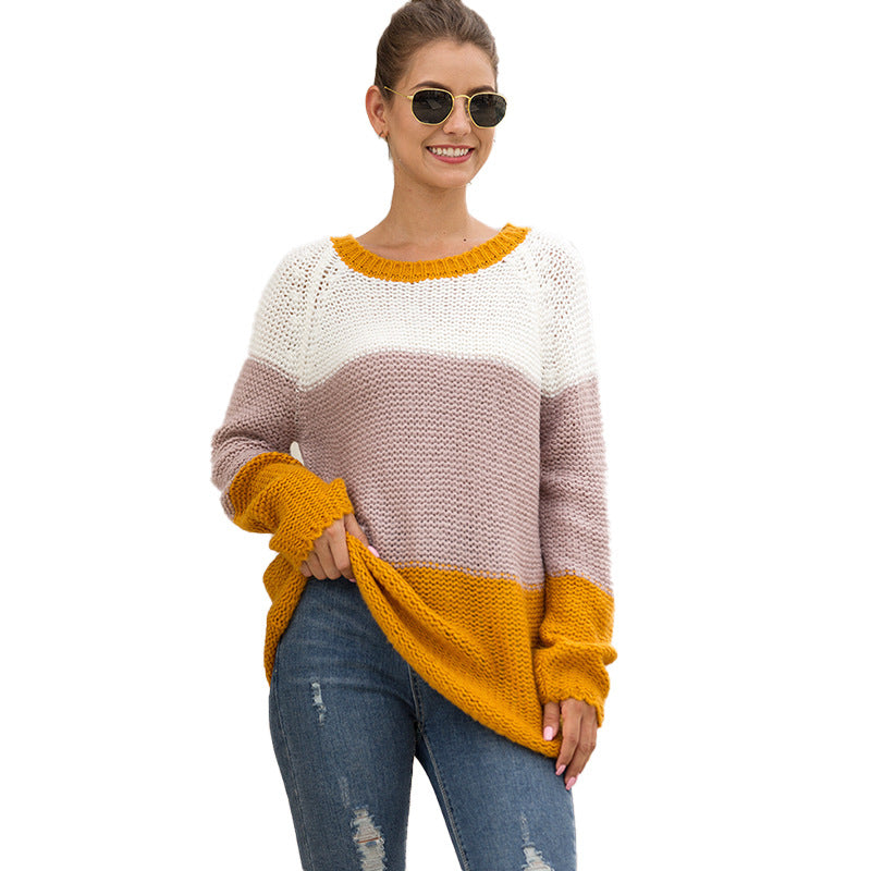 Womens Fashion Thick Line Colorblock Pullover Image 1