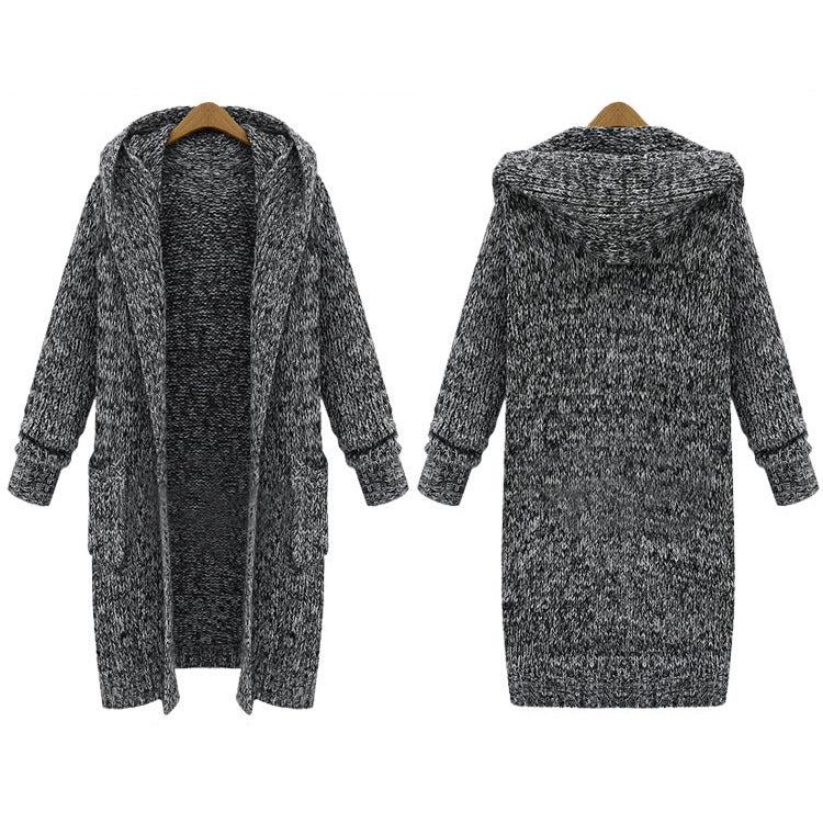 Womens Loose Extra Long Hooded Knit Cardigan Image 4