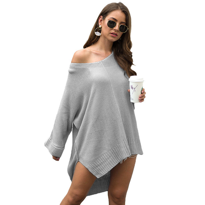 Womens Loose Bat Sleeve Off-Shoulder Knit Image 1