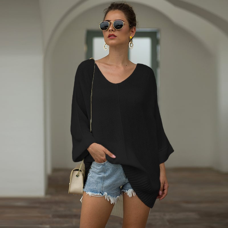 Womens Loose Bat Sleeve Off-Shoulder Knit Image 1