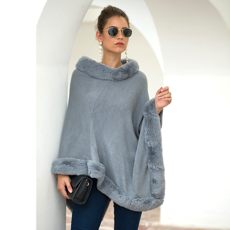 Cloak Shawl Frayed Round Neck Jumper Lady Image 1