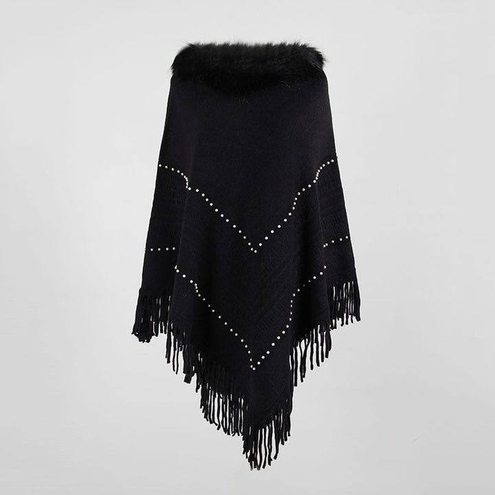 Womens Fringed Shawl faux Collar Beaded Sweater Image 3