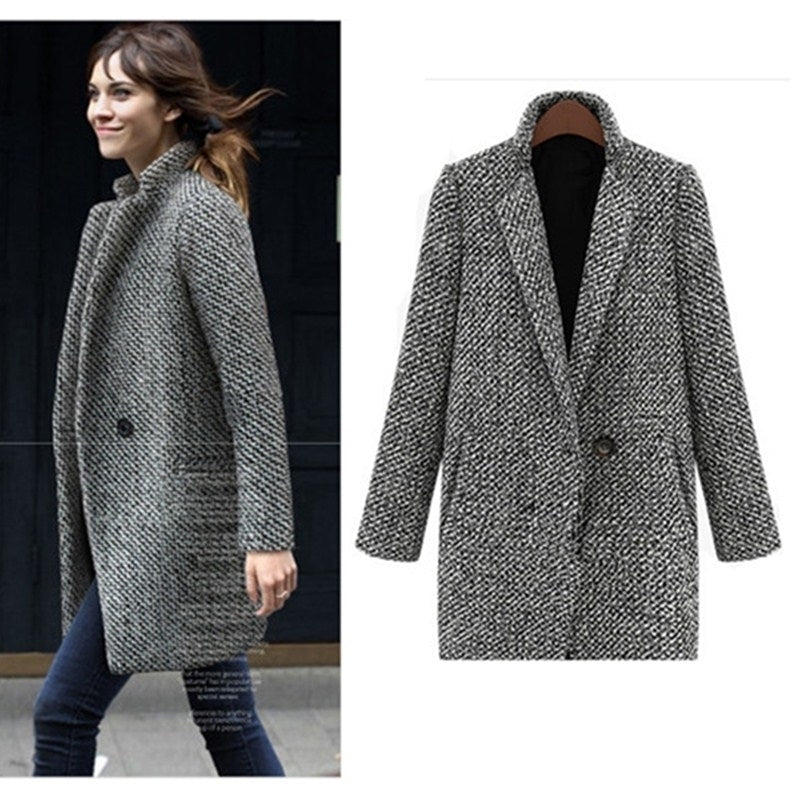 Womens Houndstooth Slim Padded Woolen Coat Image 1