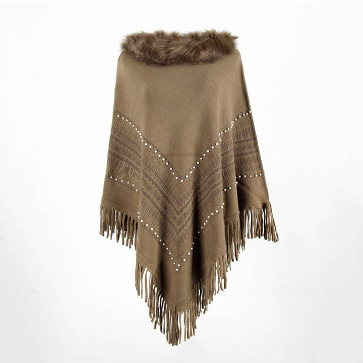 Womens Fringed Shawl faux Collar Beaded Sweater Image 1