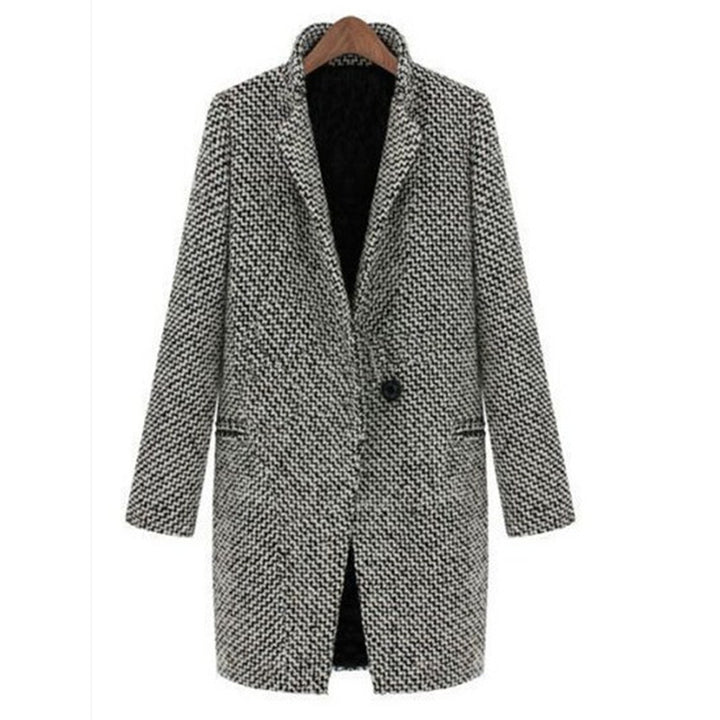 Womens Houndstooth Slim Padded Woolen Coat Image 3