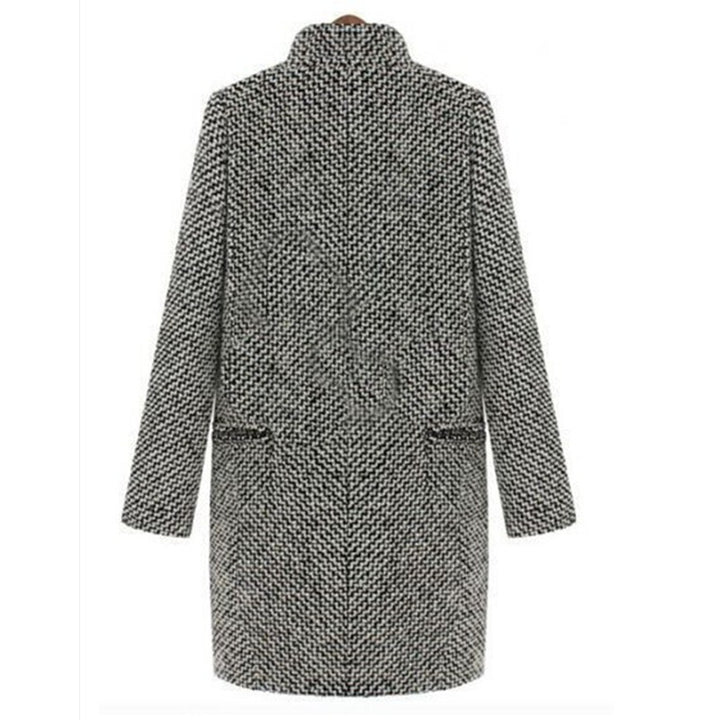 Womens Houndstooth Slim Padded Woolen Coat Image 4