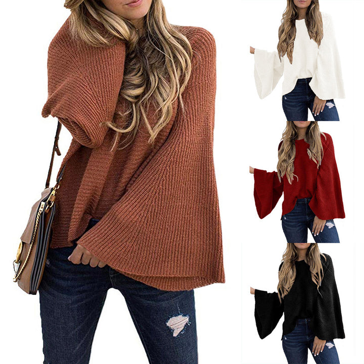 Womens Bell Sleeve Fashion Knitted Sweater Image 1