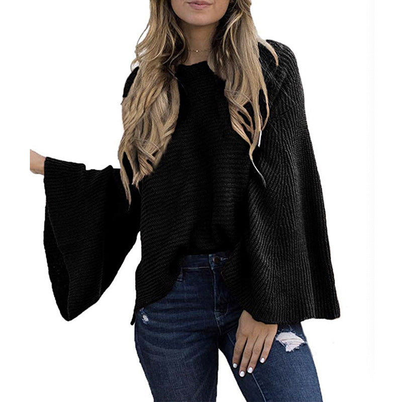 Womens Bell Sleeve Fashion Knitted Sweater Image 3