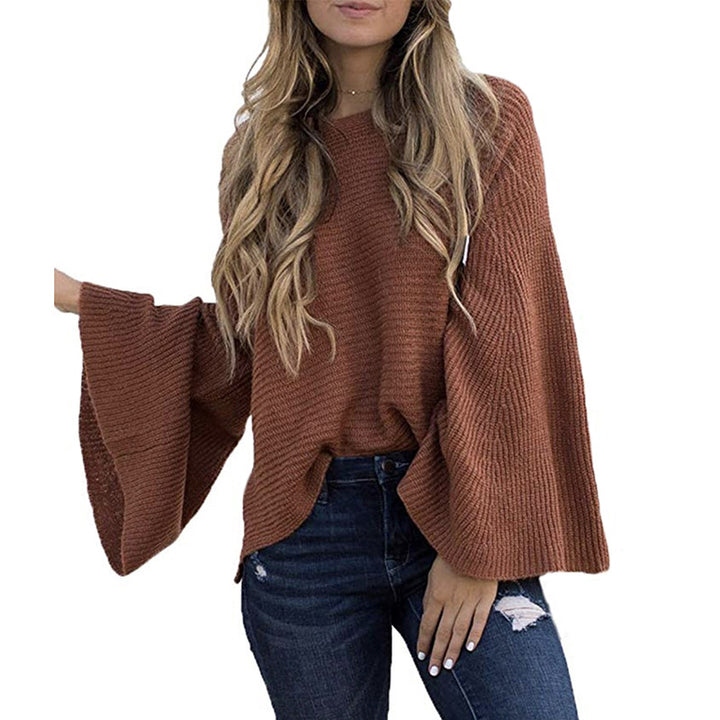 Womens Bell Sleeve Fashion Knitted Sweater Image 4