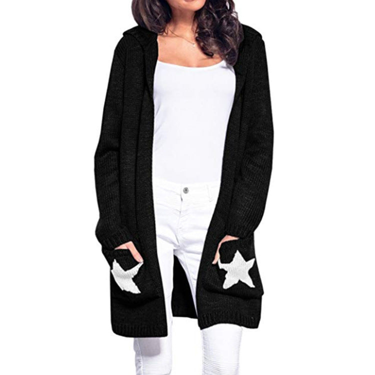 Womens Big Pocket Pentagram Hoodie Sweater Cardigan Image 3