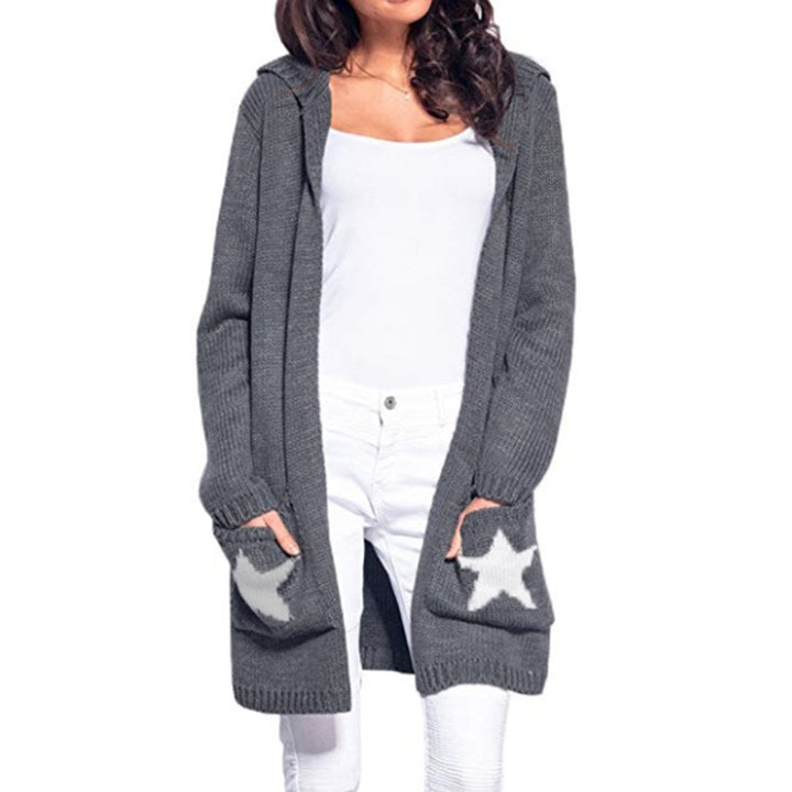 Womens Big Pocket Pentagram Hoodie Sweater Cardigan Image 1