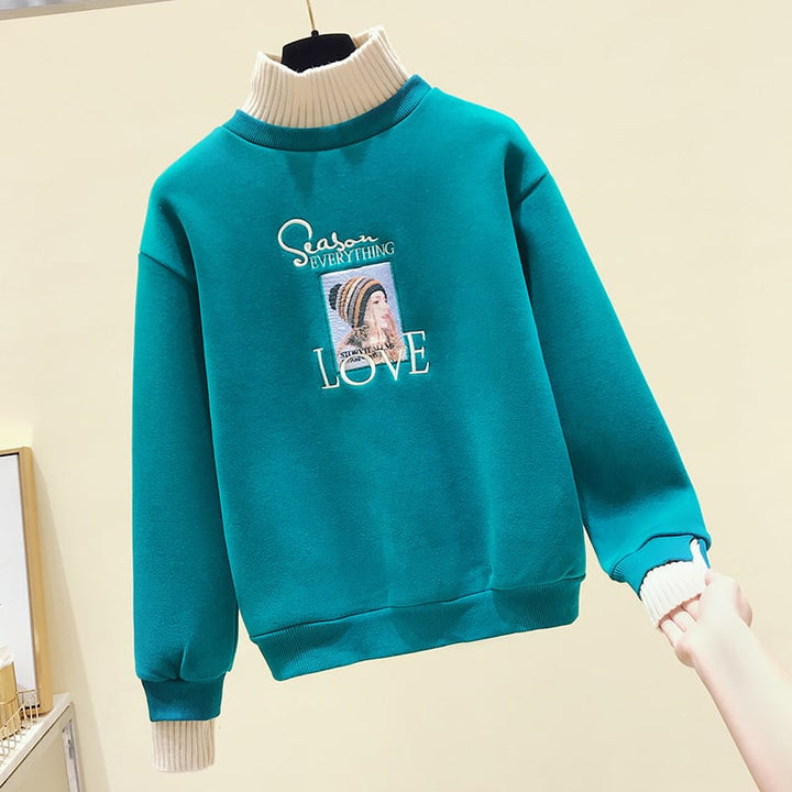 Womens Fake Two Half Turtleneck Sweaters Image 1