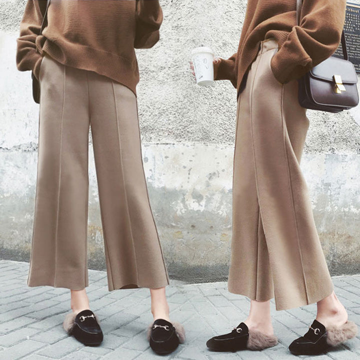 Womens Woolen Wide Leg Casual Straight Pants Image 3