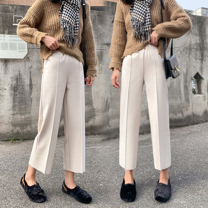 Womens Woolen Wide Leg Casual Straight Pants Image 1