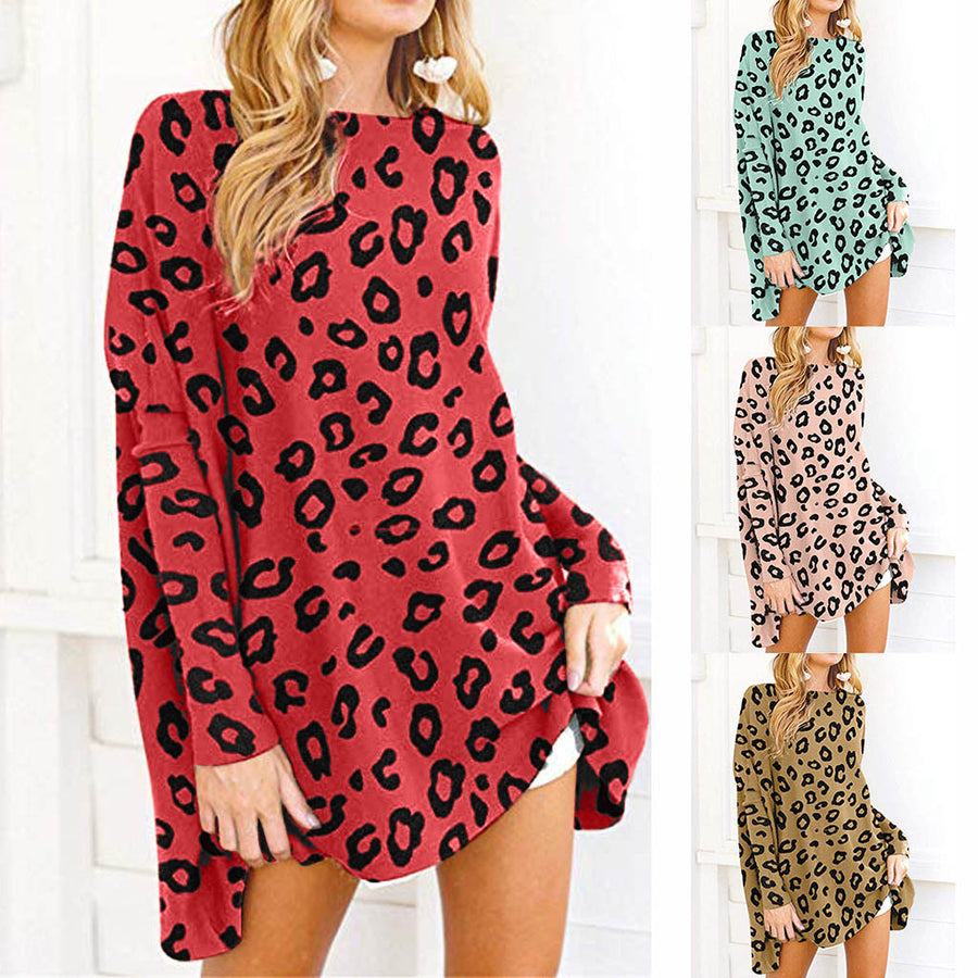 Womens Printed Leopard Long Sleeve Dress Image 1