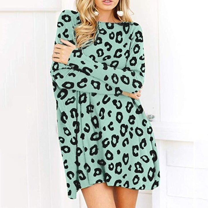 Womens Printed Leopard Long Sleeve Dress Image 3