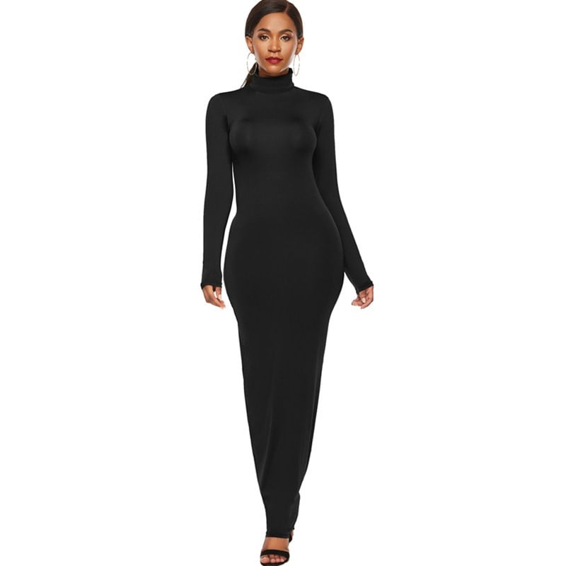 Womens Long Sleeve Stretch Slim Turtleneck Dress Image 4