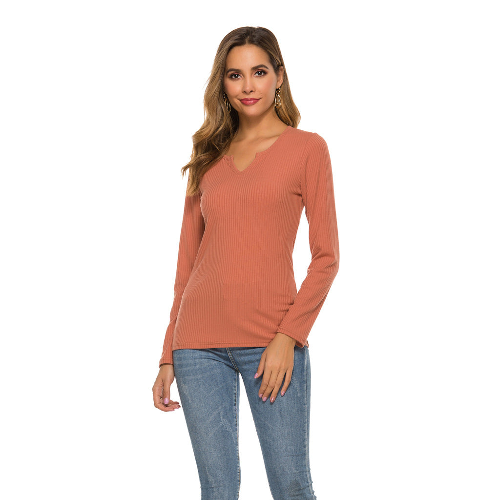 Womens Spring Undershirt V-neck Long Sleeve Sweater Image 3