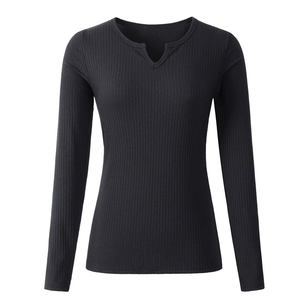 Womens Spring Undershirt V-neck Long Sleeve Sweater Image 1