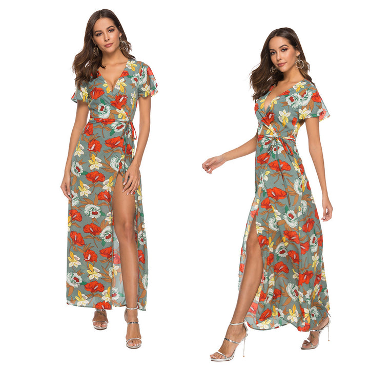 Womens Spring-Summer Chiffon Printed Long Dress Image 1