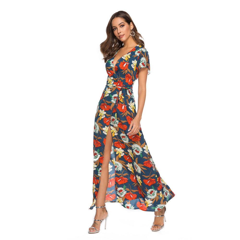 Womens Spring-Summer Chiffon Printed Long Dress Image 4