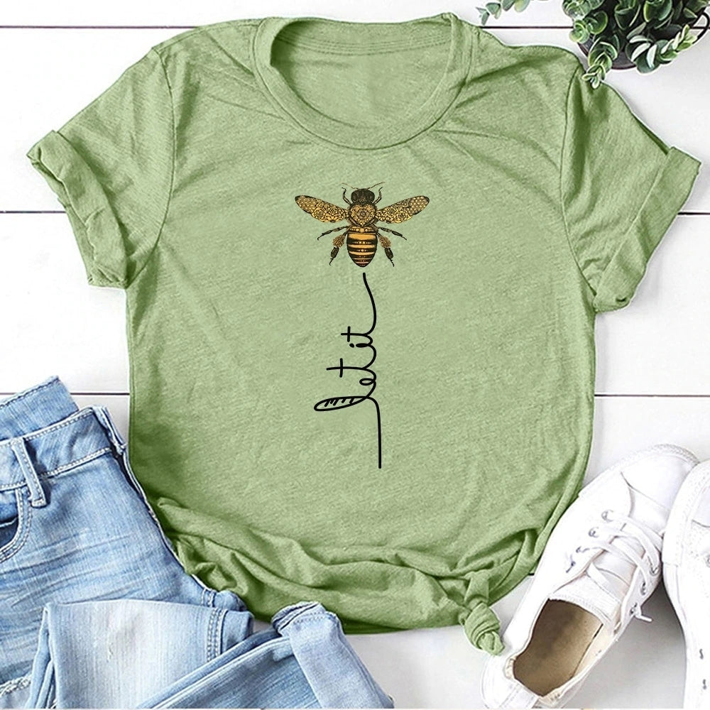 Women Bee Kind T-shirt Aesthetics Graphic Short Sleeve Cotton Polyester T Shirts Female Image 2