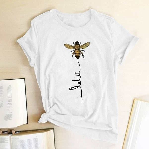 Women Bee Kind T-shirt Aesthetics Graphic Short Sleeve Cotton Polyester T Shirts Female Image 4