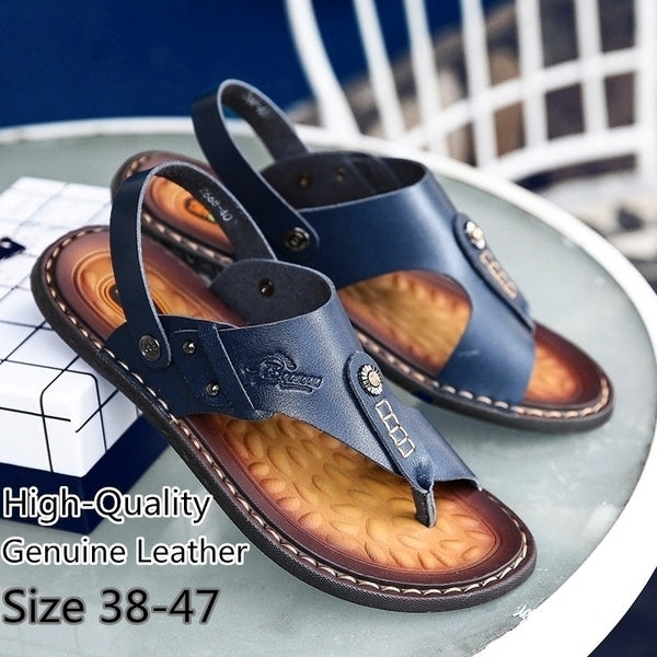 Plus Size Mens Summer Leather Sandals Beach Slippers Image 1