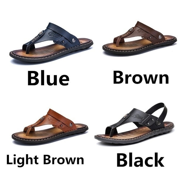 Plus Size Mens Summer Leather Sandals Beach Slippers Image 2