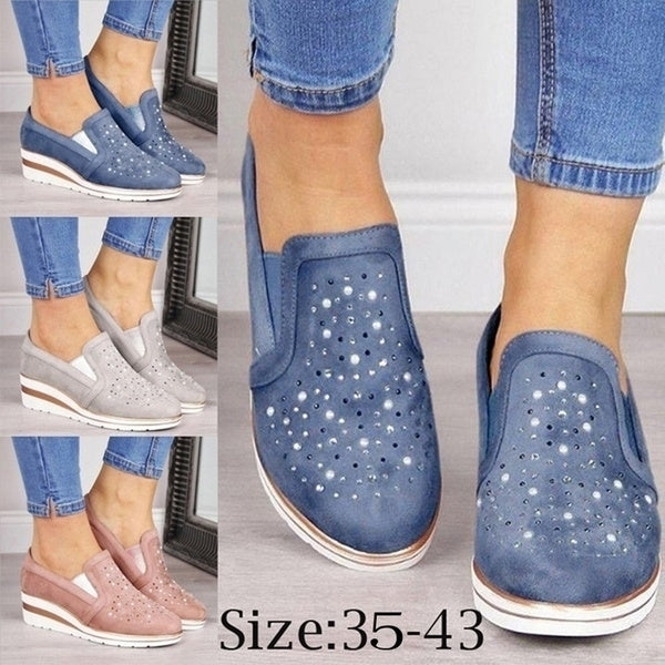 Womens Fashion Wedges Shoes Slip-on Loafers Diamond Platform Shoes Image 1