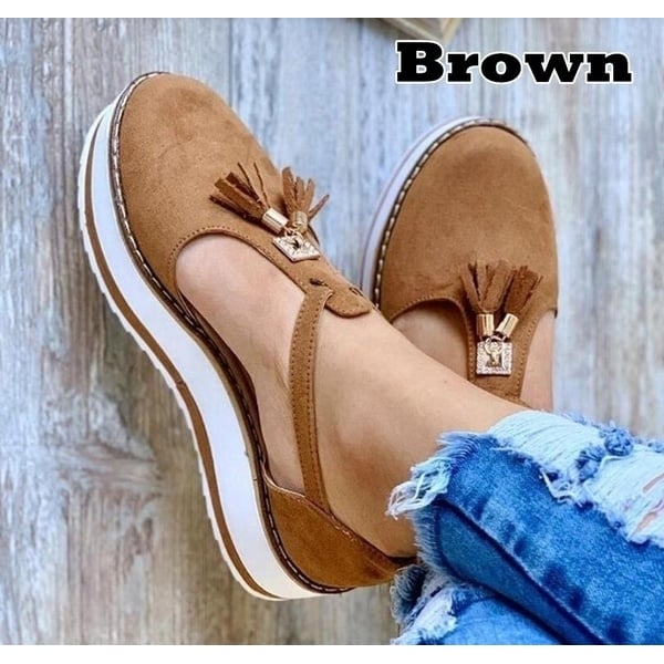 Tassel Round Toe Flat Pumps Single Shoes Woman Thick Bottom Beach Sandal Image 2