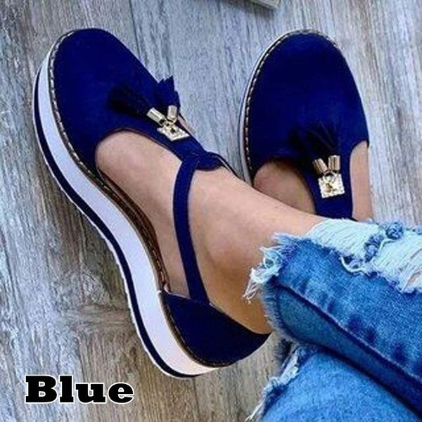 Tassel Round Toe Flat Pumps Single Shoes Woman Thick Bottom Beach Sandal Image 4