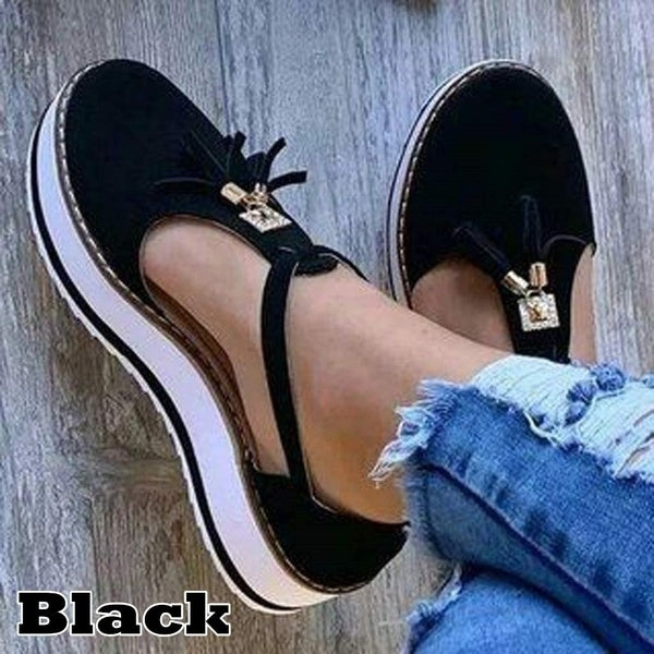 Tassel Round Toe Flat Pumps Single Shoes Woman Thick Bottom Beach Sandal Image 1