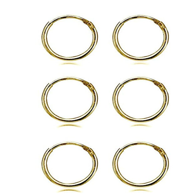 Endless Round Unisex Hoop Earrings (3 Pairs) 18k Yellow Gold Filled High Polish Finsh Image 1