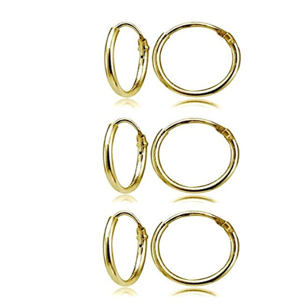 Endless Round Unisex Hoop Earrings (3 Pairs) 18k Yellow Gold Filled High Polish Finsh Image 2