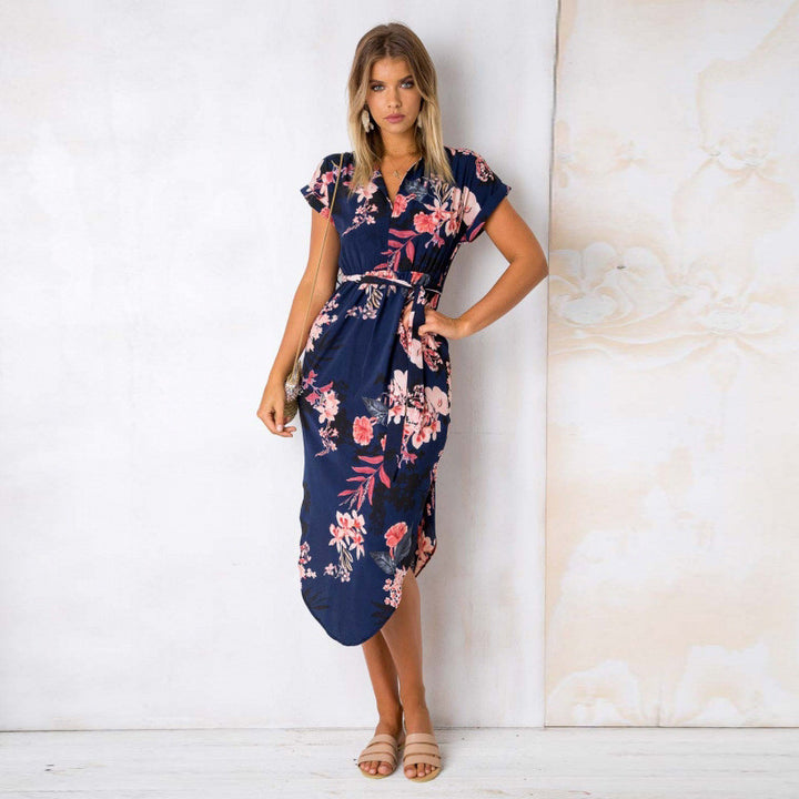 Sleeveless Floral Print Elegant Dress Drawstring Waist Slim Party Beach Maxi Dress Image 4