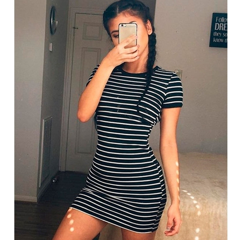 Sexy Womens Short Sleeve Crew Neck Summer Beach Mini Dress Image 2