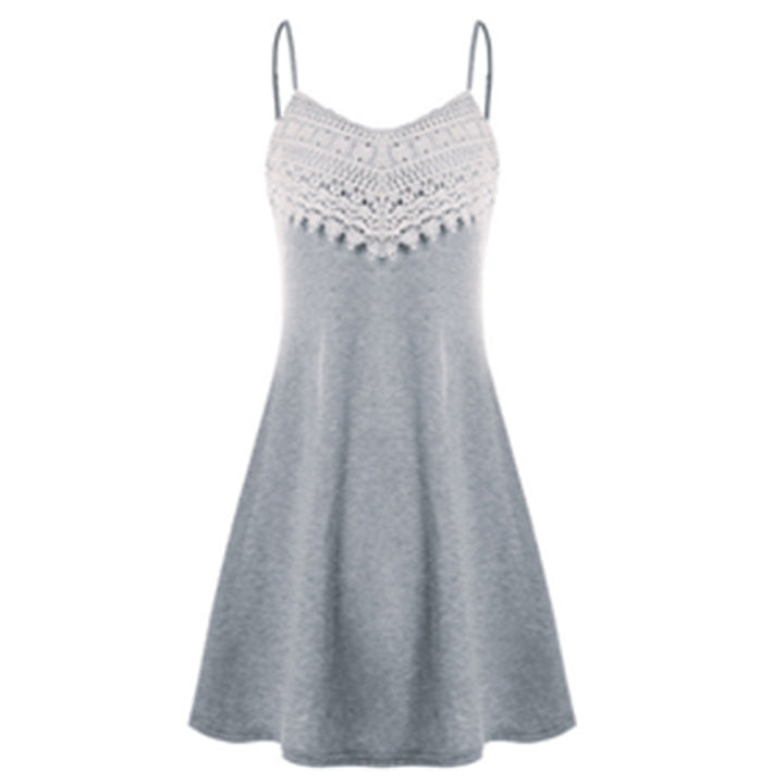 Women Crochet Lace Backless Mini Slip Dress Image 2
